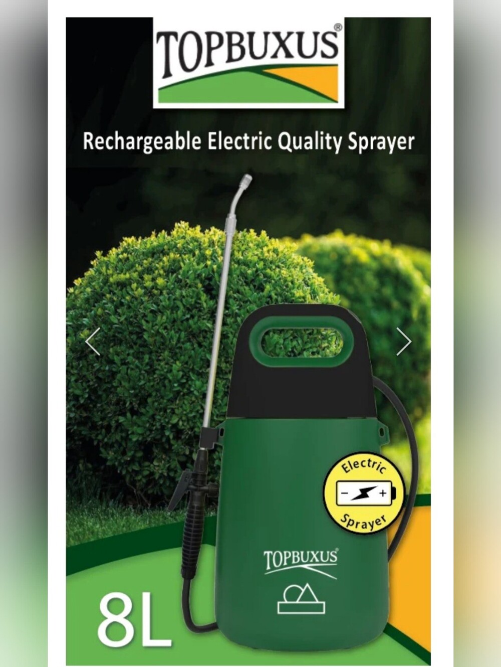 TOPBUXUS Electric Sprayer - 2 Gallon (8 Litres) - Rechargeable